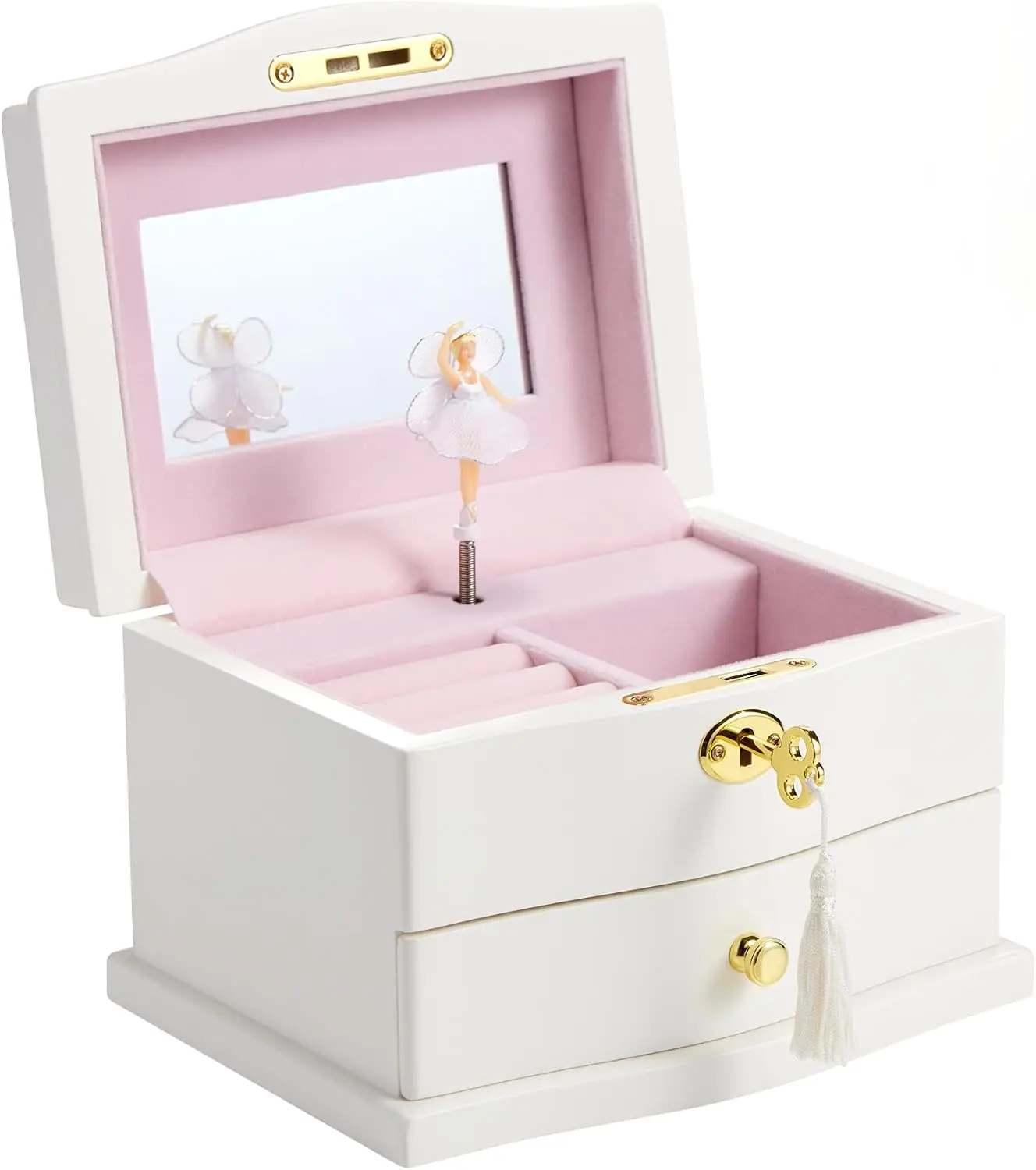 Musical Jewelry Box with Mirror for girlsKid's Jewelry Storage Music Chest (White-L)