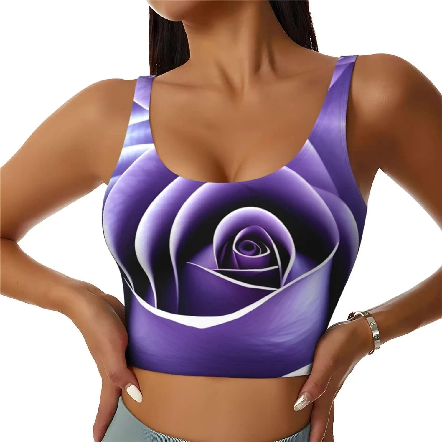 

Rose Flower Printed Women's Sports Vest for Yoga Workout Fitness - Casual Sleeveless for Athletic Girls, Black, X-Large