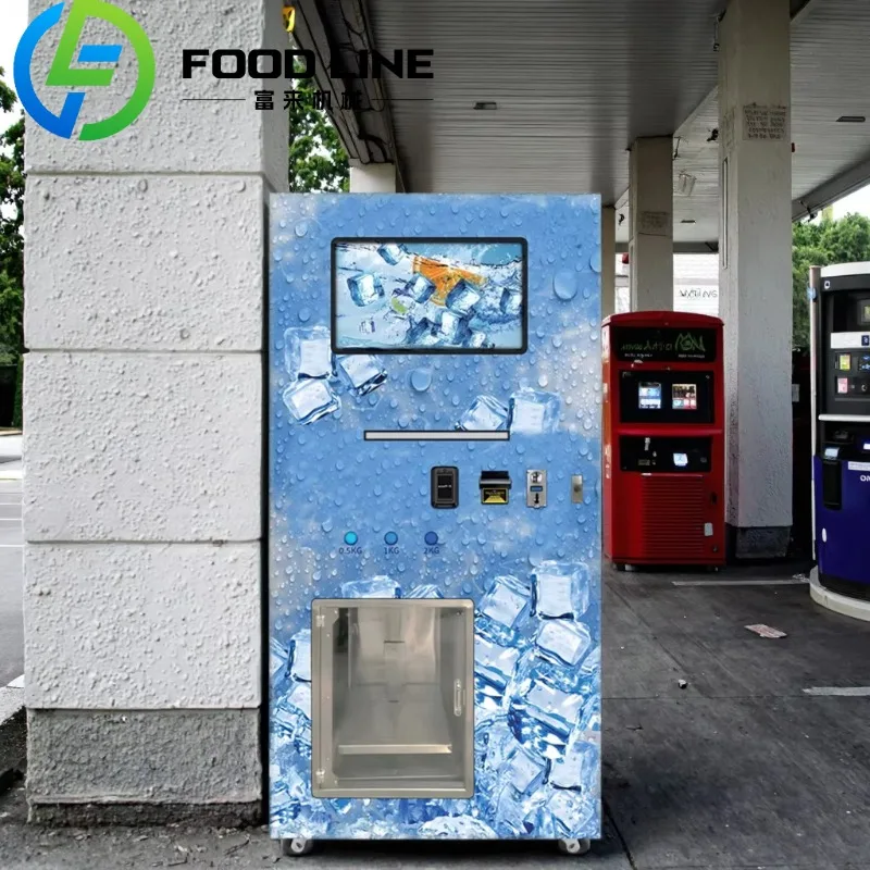 آلة بيع الثلج المعبأة الأوتوماتيكية موزع مكعبات الثلج ذات الخدمة الذاتية 24 7 لمحطات ومتاجر الوقود