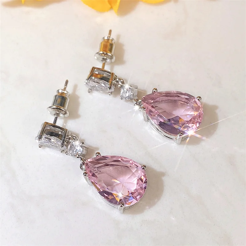 Huitan حساسة الوردي تشيكوسلوفاكيا إسقاط أقراط النساء حفل زفاف موضة الكمثرى الأذن اكسسوارات يتوهم هدية عيد ميلاد بيان مجوهرات