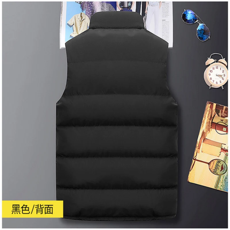 New Men's Tank Top Coat Down Coat Autumn/Winter Sleeveless Tank Top Thick Standing Collar Printed Solid Cotton Tank Top