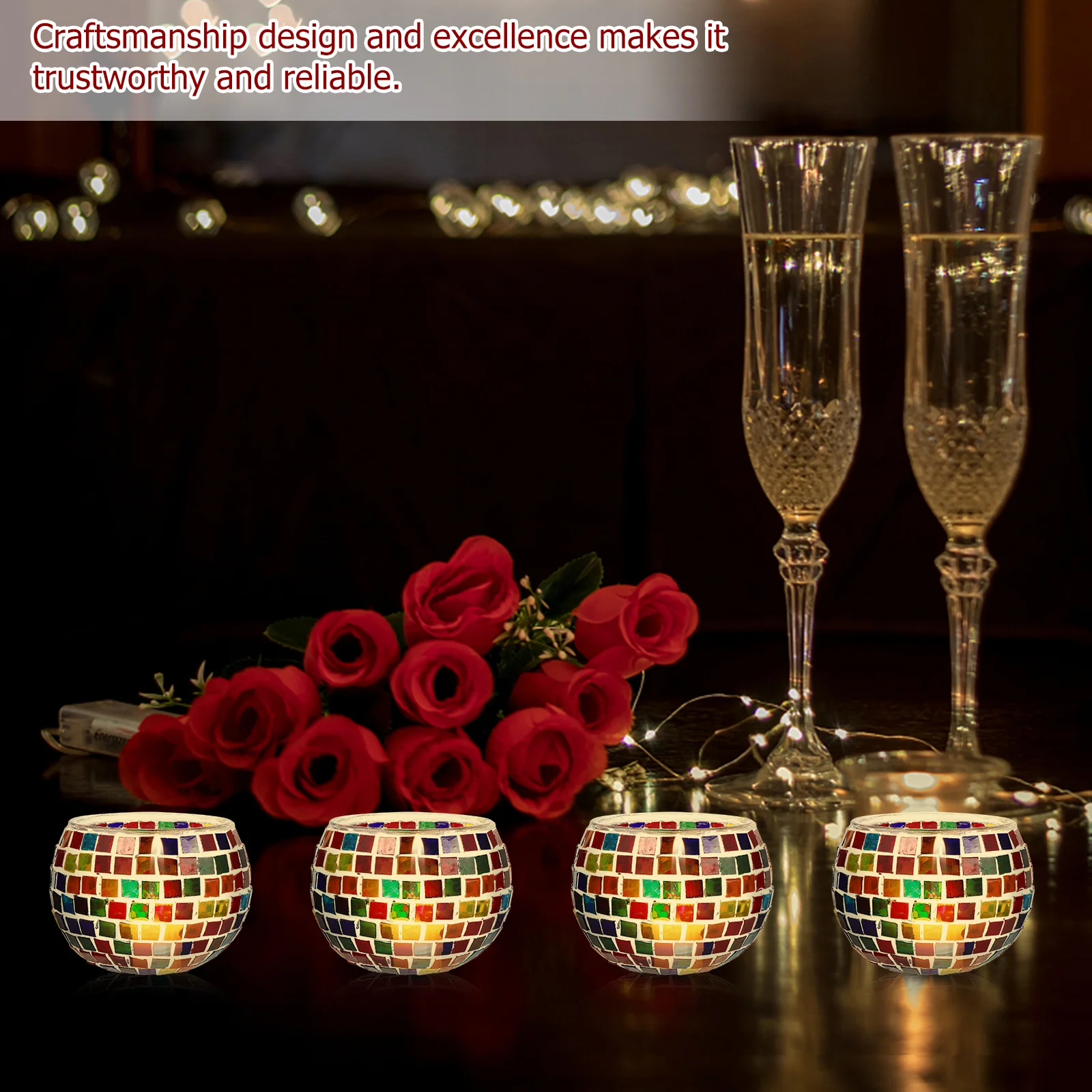 

Mosaic Holder Handmade Glass Bowl Colorful Decorative Stand Romantic Home Office Gift Candleholder