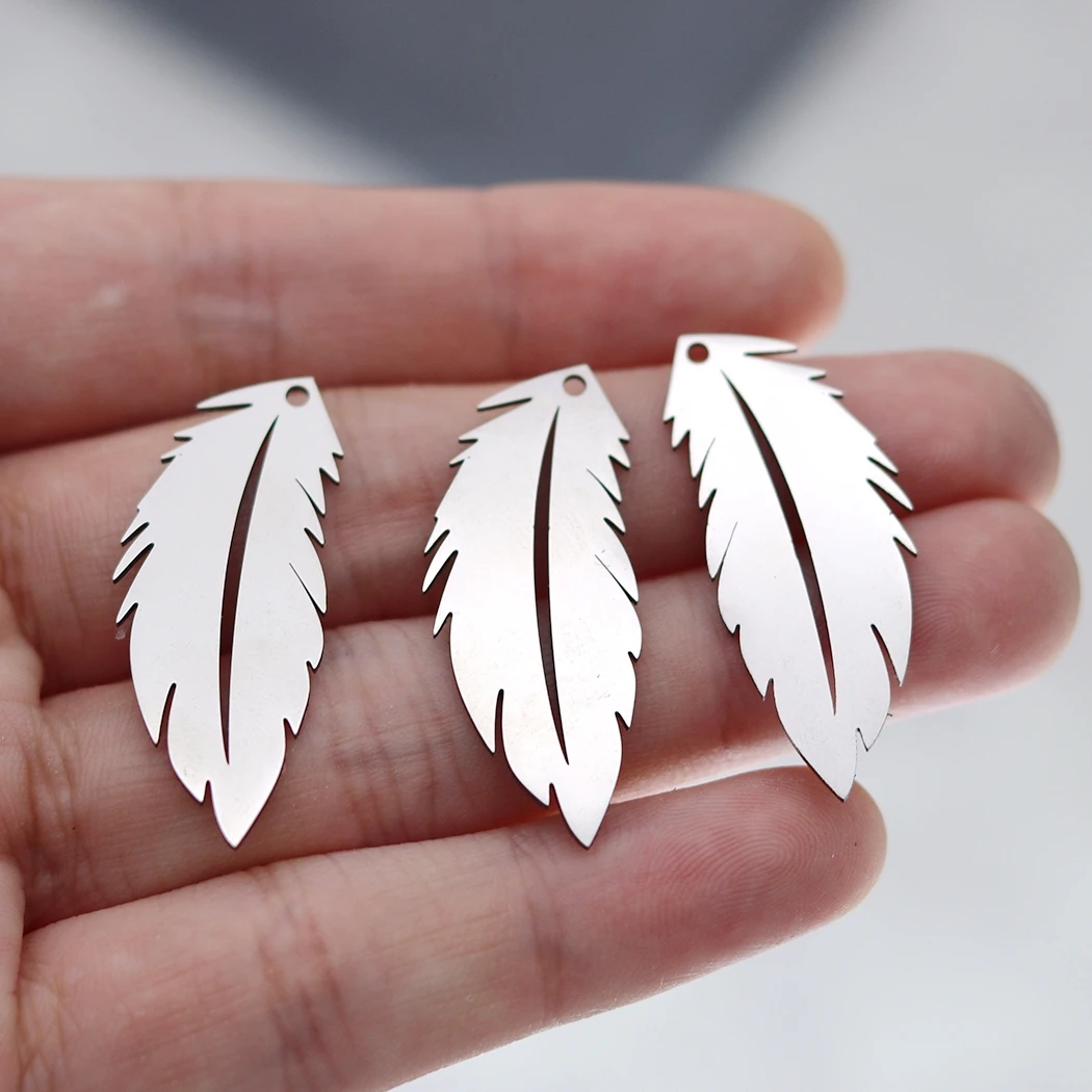 3pcs New Trendy Feather Leaf Charms Stainless Steel Pendant Fit Bracelets Earrings Women Jewelry Making Craft diy Accessories