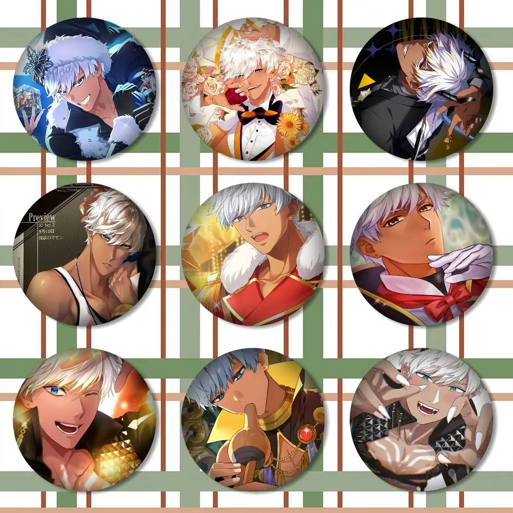 Obey Me Mammon Snap-in Pins Cartoon Character Round Creative Brooches for Backpack Accessories Jewelry Gifts