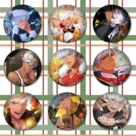 Obey Me Mammon Snap-in Pins Cartoon Character Round Creative Brooches for Backpack Accessories Jewelry Gifts