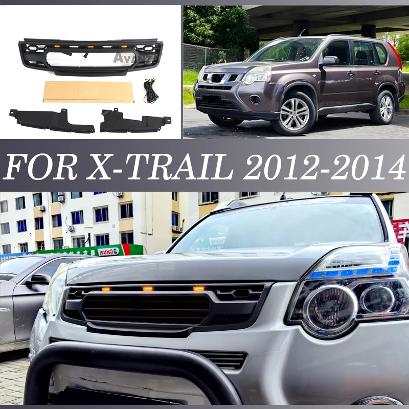 Front Grill With Led Lights Bumper Grille Modification Accessories Auto Parts Fits For 2012-2014 NISSAN X-Trail Grill