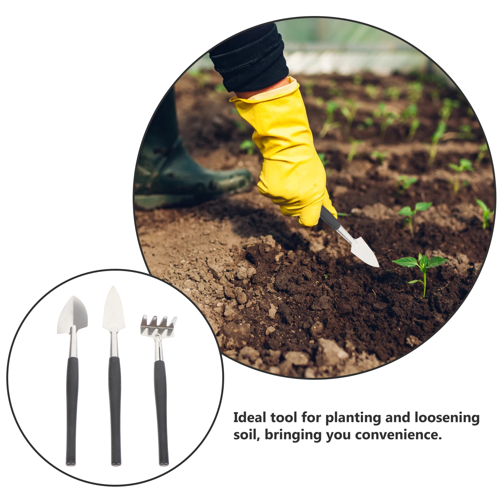 

3pcs Gardening Shovel Set Stainless Steel Tools Soil Loosening Planting Non Skid Ergonomic Handle Durable Multi for Garden