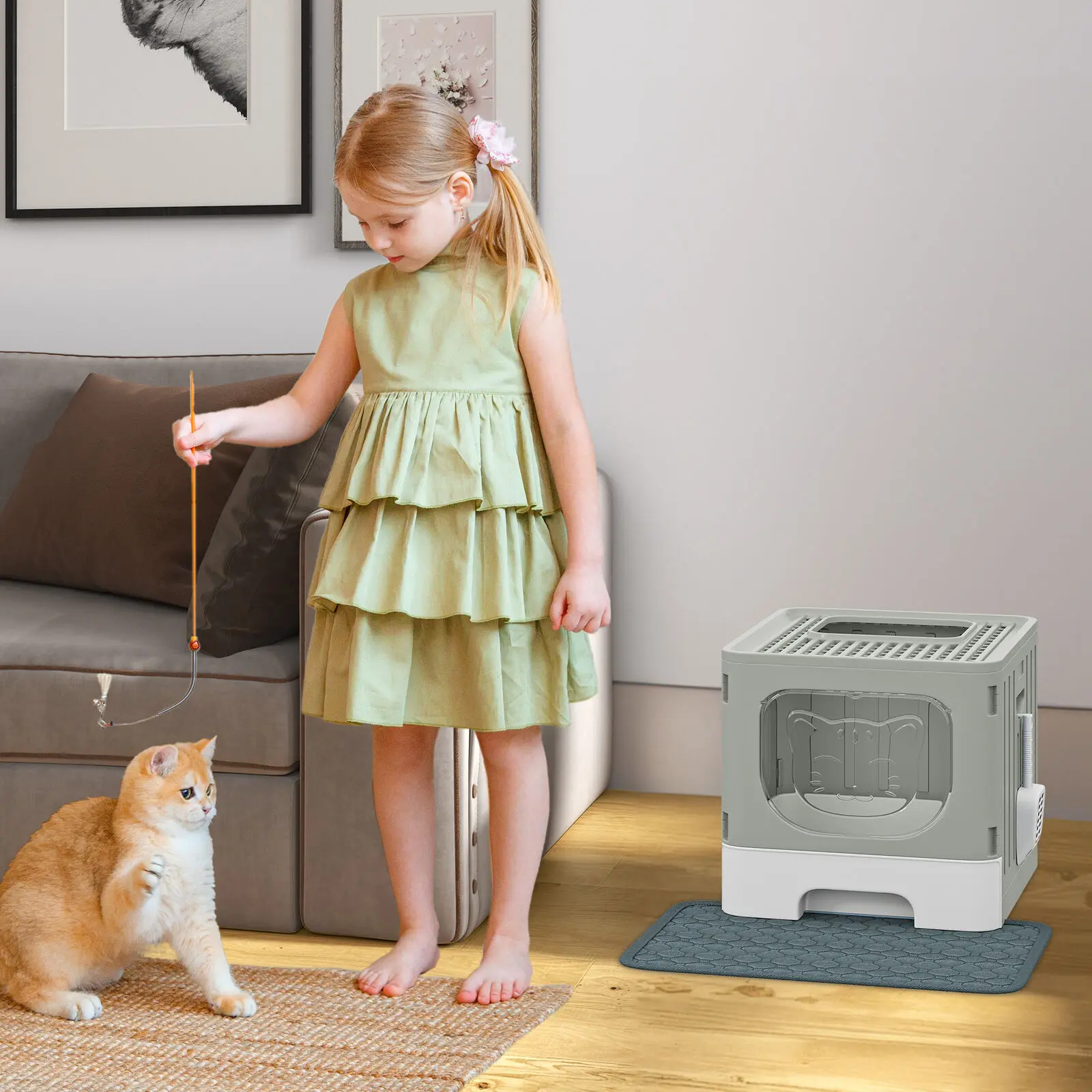 Large Enclosed Cat Litter Box with Cushion, Anti-Splash Closed Litter Boxes