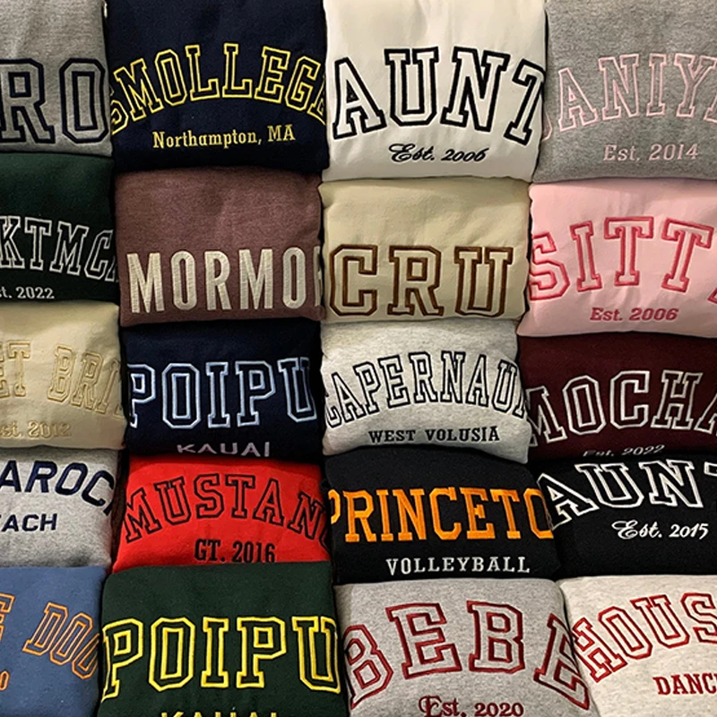 Felpe e felpe con cappuccio ricamate personalizzate Progetta le tue felpe con cappuccio personalizzate per tutti, testo personalizzato sulla manica,