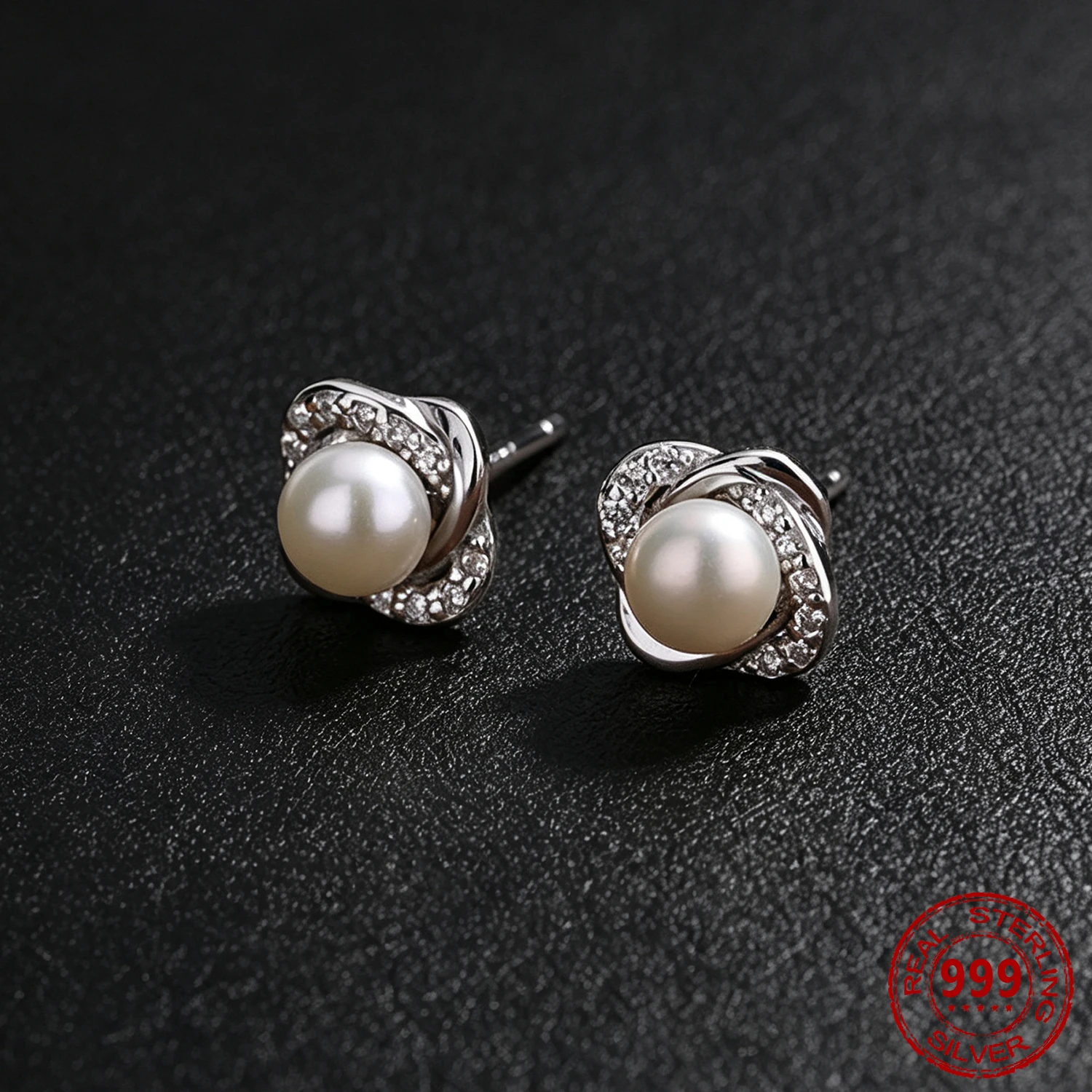 OZAN Infinity S999 Sterling Silver Earrings Stud Round Shell Pearl Trendy Classic Women's Jewelry Anniversary Gift