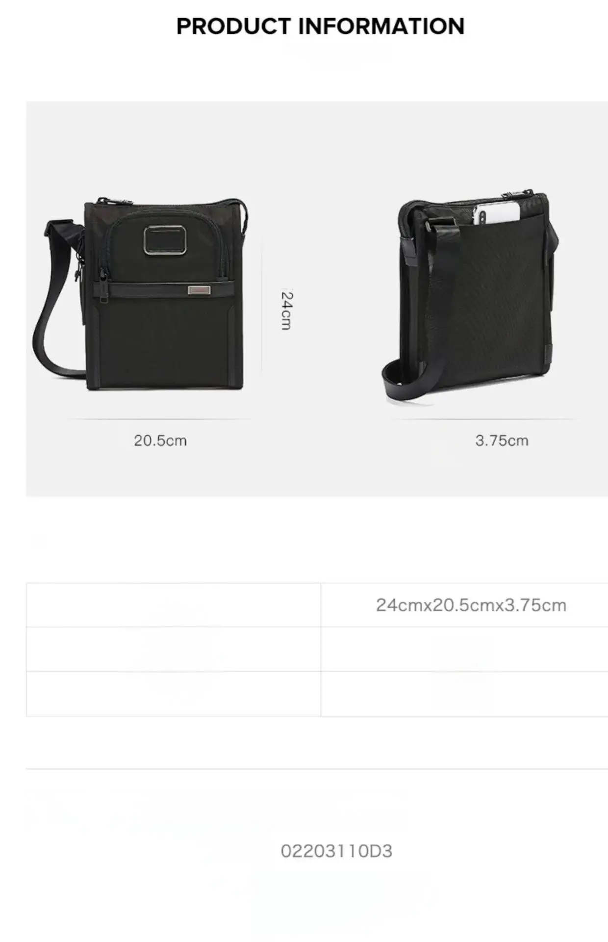 Reistas voor heren, compacte nylon crossbody met slijtvaste en waterafstotende stof 2203110D3