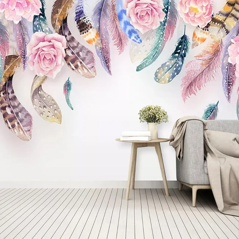

Custom 3D Photo Wallpaper Pastoral Feather Floral Flowers Wall Art Mural Wall Paper Living Room TV Background Bedroom Home Decor