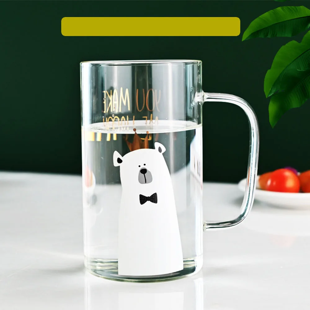 

Cute Bear Glass Cup with Handle - Home Use Large Capacity Cup for Milk, Juice and Other Beverages