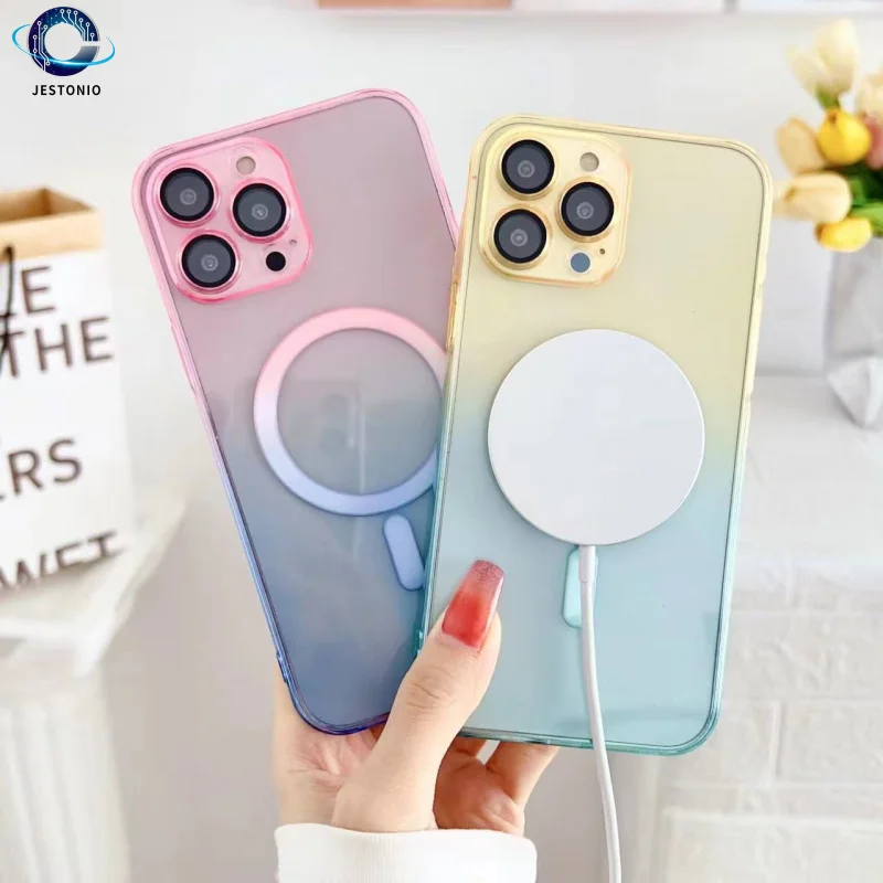 

Luxury magnetic phone case suitable for iPhone16 15 14 13 12 11 Pro Max Plus matte transparent gradient candy colored thin shel