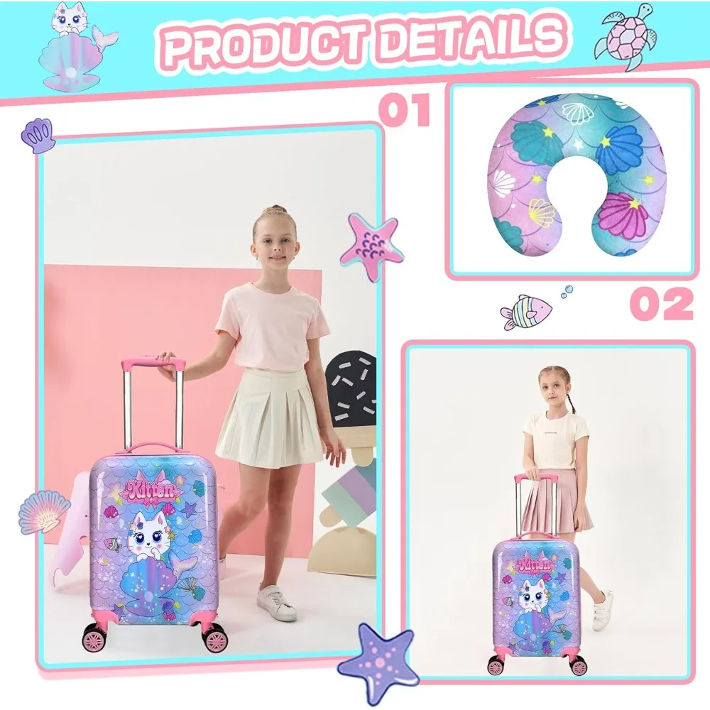 Juego de equipaje giratorio rígido de 3 piezas para niños - Maleta de 16 pulgadas para niñas y niños, ideal para viajes y equipaje de mano