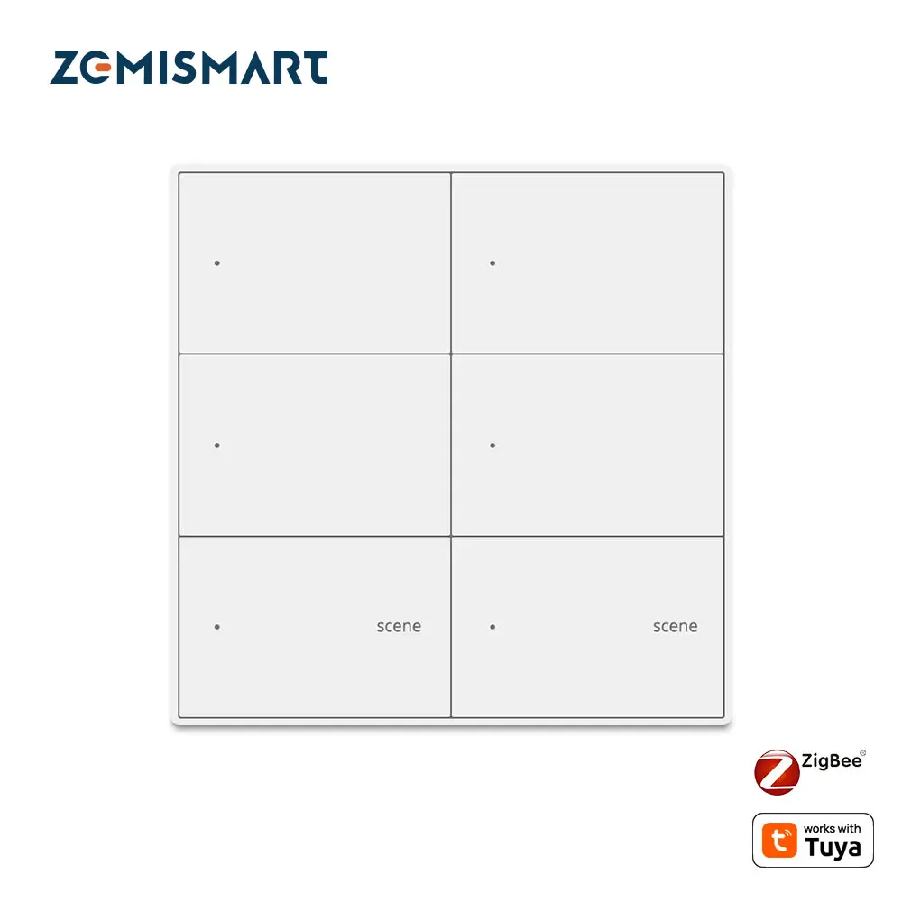 Zemismart Zigbee 4 Gang Light Switch with 2 Gang Scene Switch 4x4 Push Button with Neutral Switch Work with Tuya Alexa Google