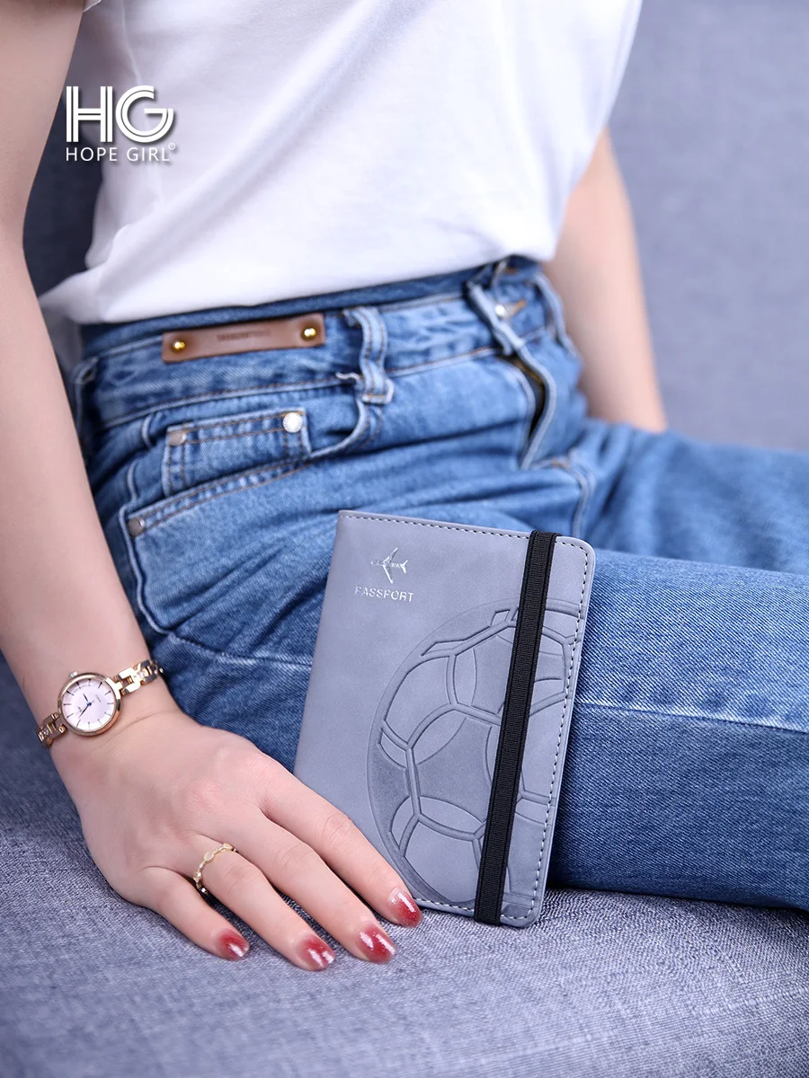 Hope Girl Passport Holder Women's Travel Document Bag Portable Ticket Storage Case RFID Protected Multi-Card Slot Bucket Shape view 4