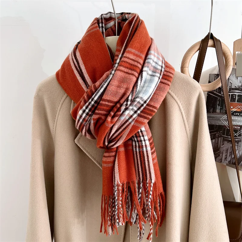 Winter Plaid Cashmere Like Blanket Women Scarf Design Thick Warm Pashmina Shawl Wraps With Tassel Poncho Stoles Echarpe