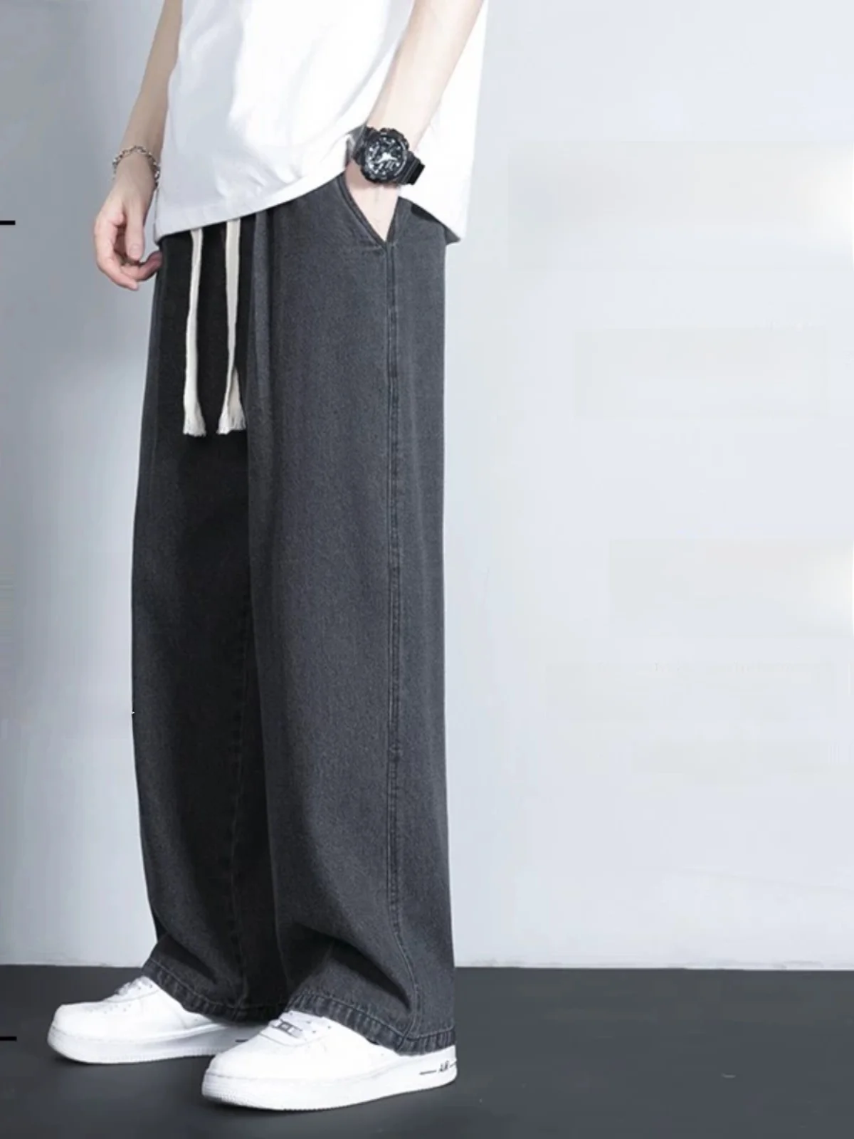 

American Style Men's Jeans Spring Autumn Loose Straight Casual Long Pants Cool High Waist Wide Leg Boys Jeans