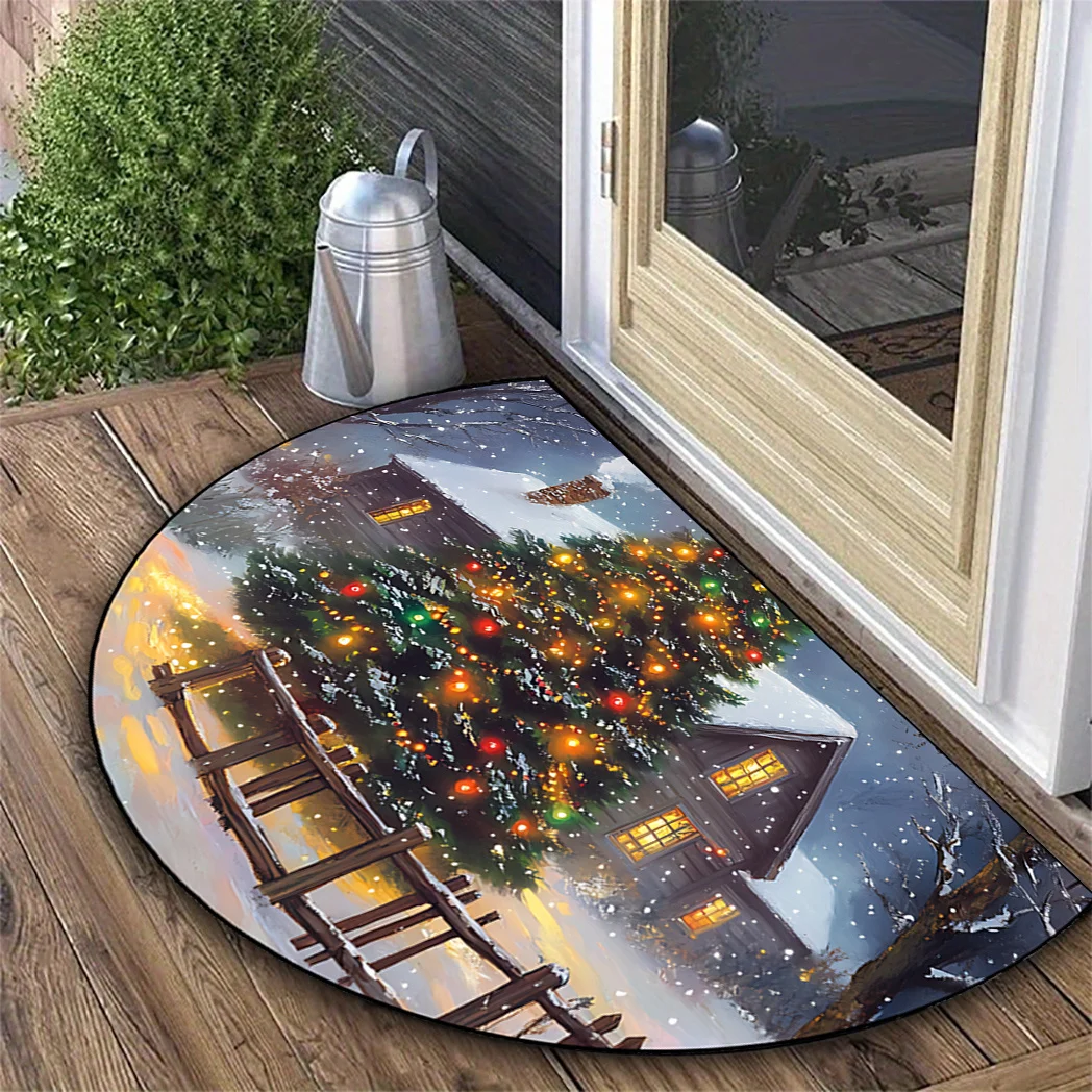 Buffalo Check Reindeer Merry Christmas Doormat for Wooden Front Door Porch Outdoor Terrace Holiday Floor Rug Non Slip rug