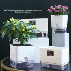 Rectangular Self Watering Flowerpot Cotton Rope Automatic Suction Planter Transparent Plastic Square Plants Pot
