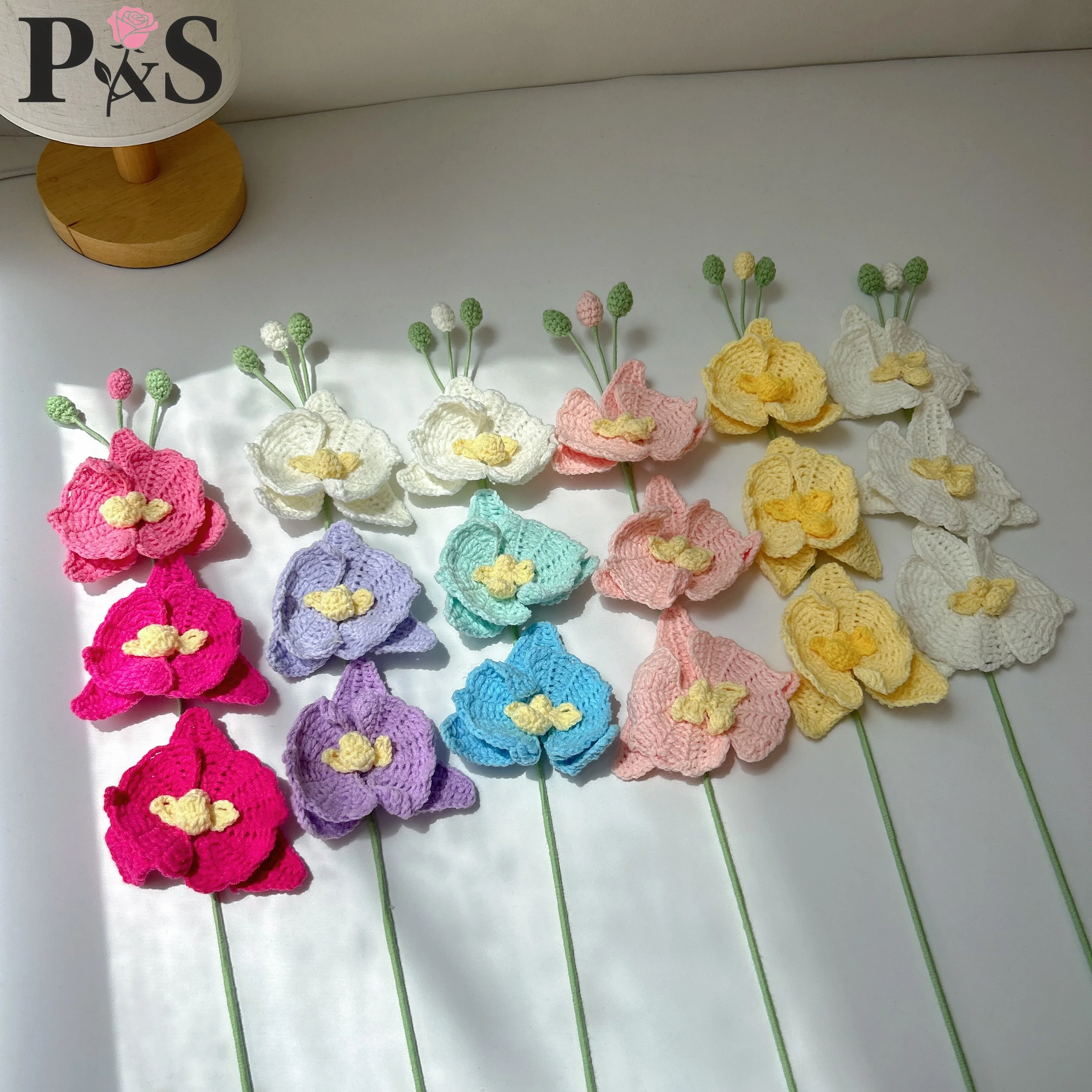 

Crochet Moth Orchid Handmade Flower Pink Purple Knitted Finished Artifical Flower Home Wedding Decoraton DIY Bouquet Gifts
