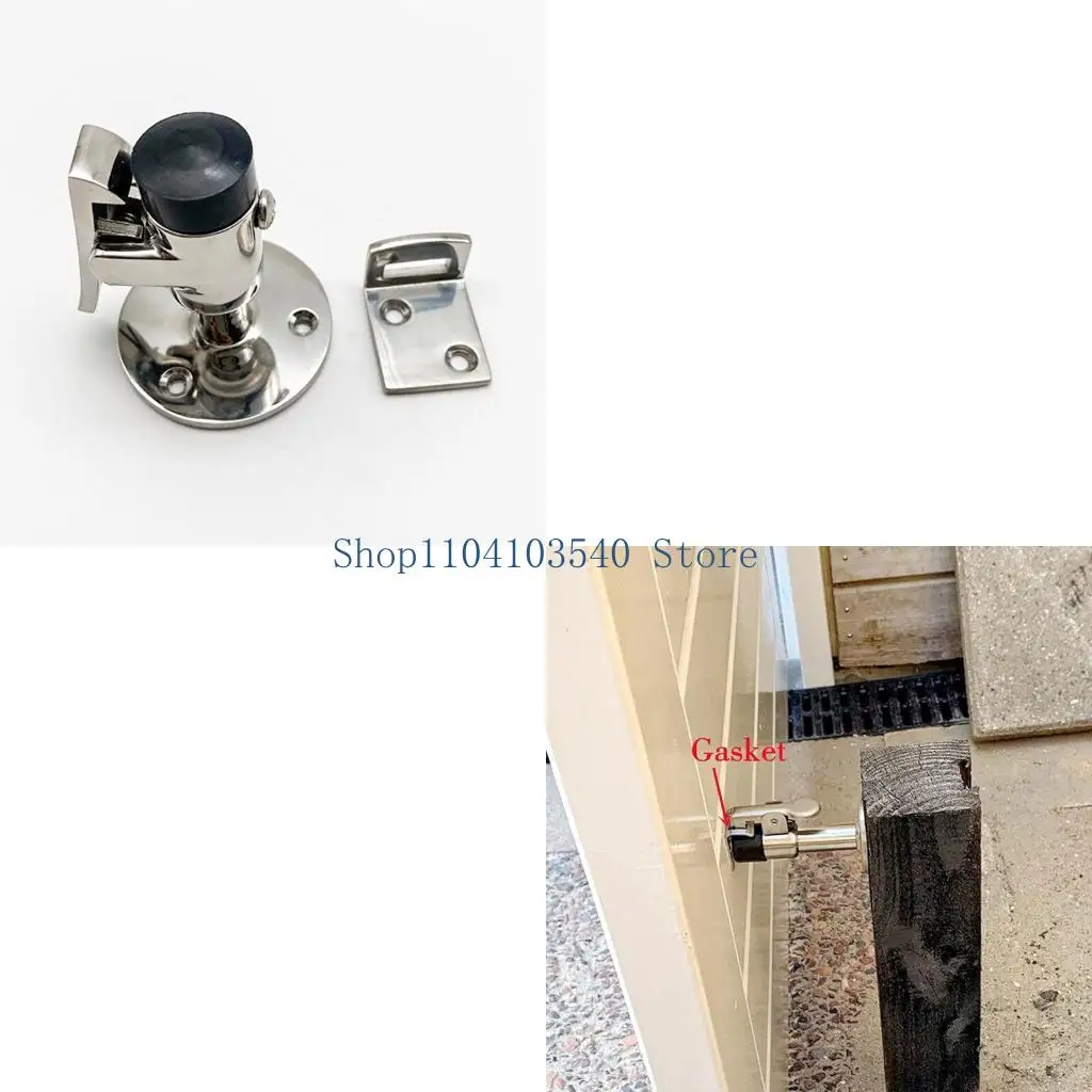 02DC 316 Stainless Steel Floor Door Stop with Keeper Plate, Metal Mount Hardware Set with Screws for Bathroom and Utility Area