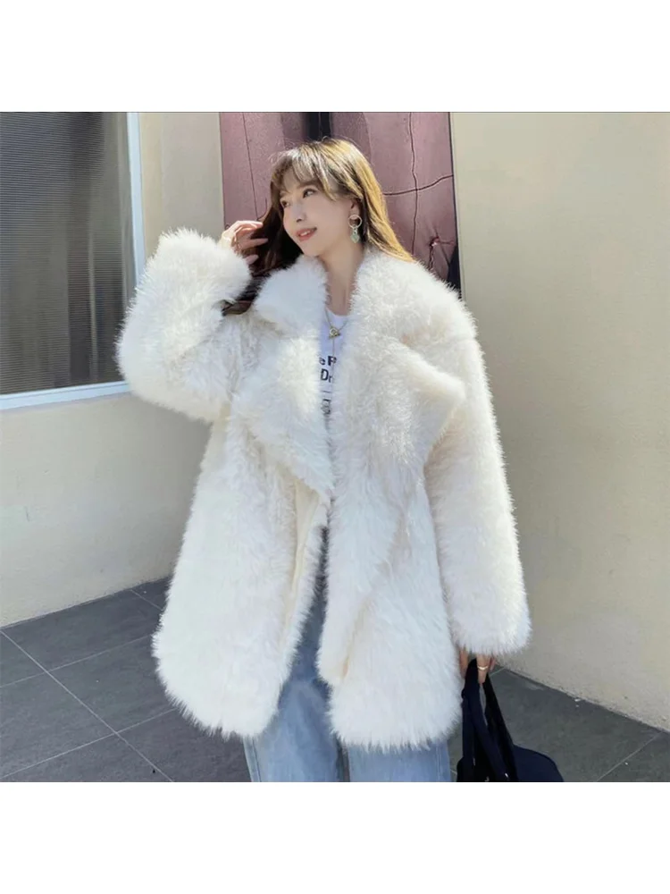 Français élégant Noble Socialite couleur unie hiver chaud charmant exquis confortable lisse doux à la mode fausse fourrure vêtements d'extérieur