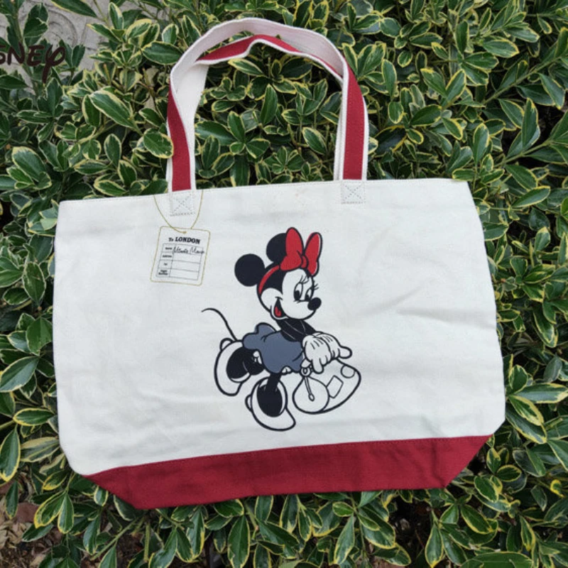 

MINISO Disney Fashion Cartoon Mickey Mouse Minnie Canvas Bag Pure Cotton Thick Casual Student Tuition Bag Book Bag Shoulder Bag