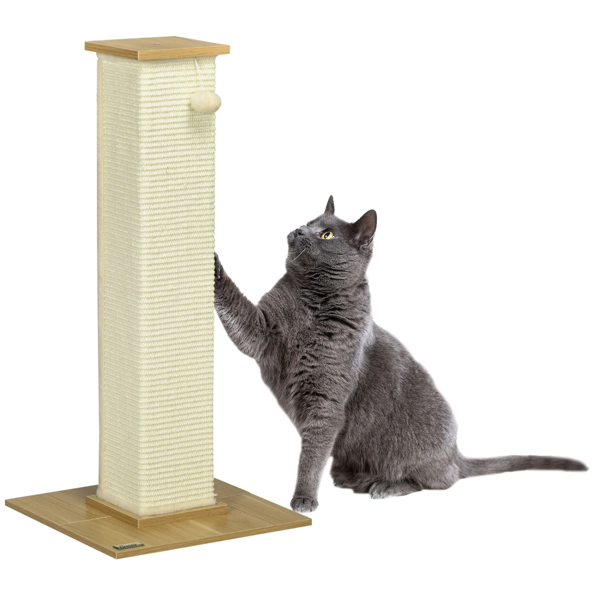 PawHut cat scraper post with Sisal pole and hanging ball 38x38x80 cm