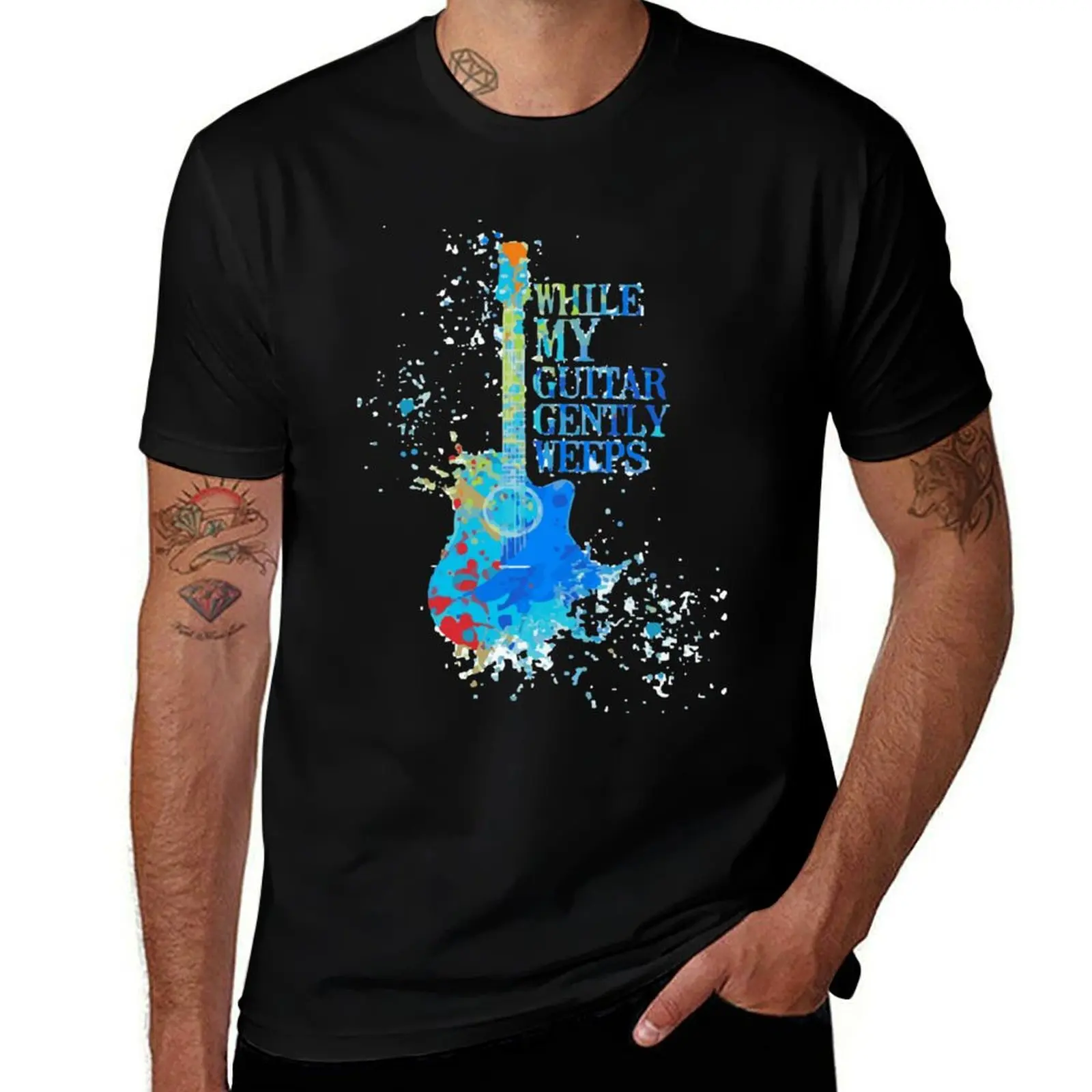Camiseta While My Guitar Gently Weeps, camisetas de algodón para hombre, camisetas 100%, Camiseta de algodón 100%