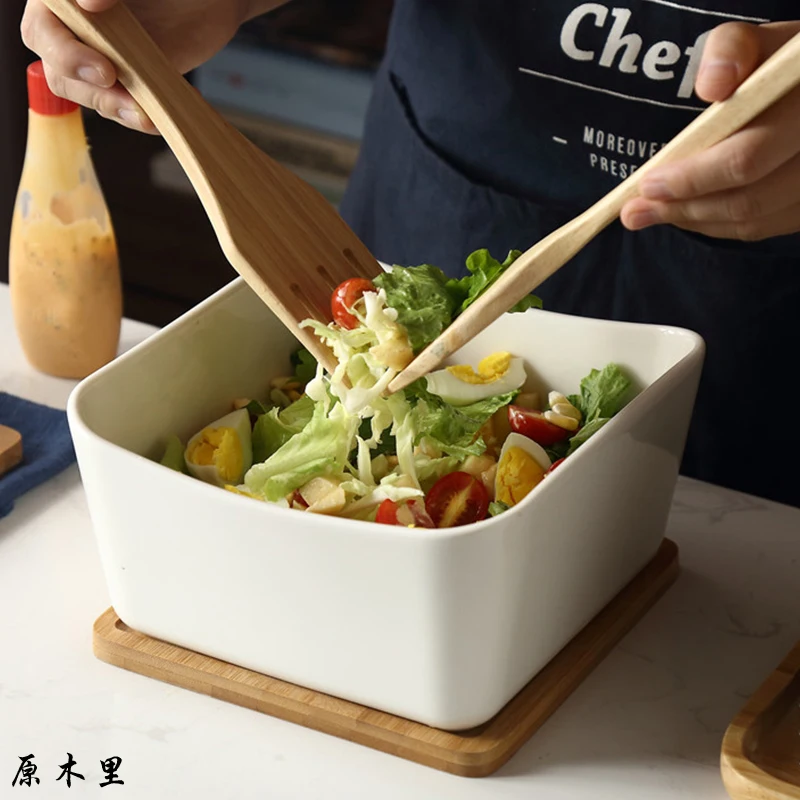 

Керамическая салатница, квадратная кашпо для овощей, большая миска для смешивания для выпечки, термостойкая миска для супа с крышкой