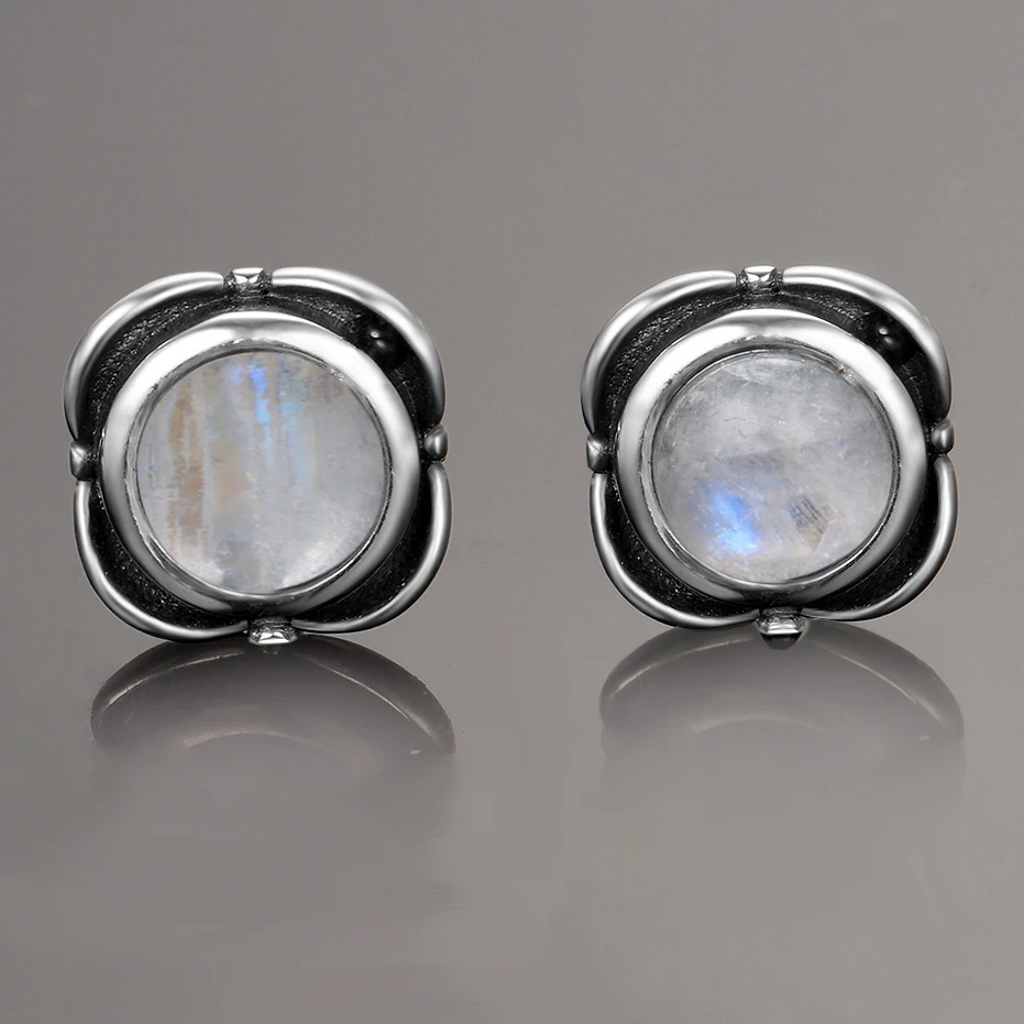 Nasiya Earrings Round Natural Moonstone Flower Stud Rarrings Wedding Engagement Jewelry Party Wholesale