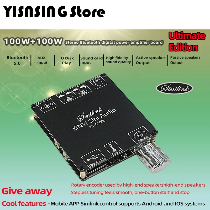 XY-C100L Bluetooth 5.0 Wireless Audio Digital Power Amplifier Stereo Board 100 Wx2 Amp Amplificador 3.5MM USB APP