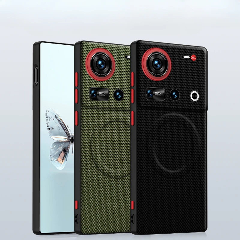 สําหรับ ZTE Nubia Z70 Ultra,Z70s Ultra กรณี ELVEV แม่เหล็กหรูหรารูปแบบคาร์บอนไฟเบอร์หนัง Anti-Fall เปลือกชาร์จไร้สาย