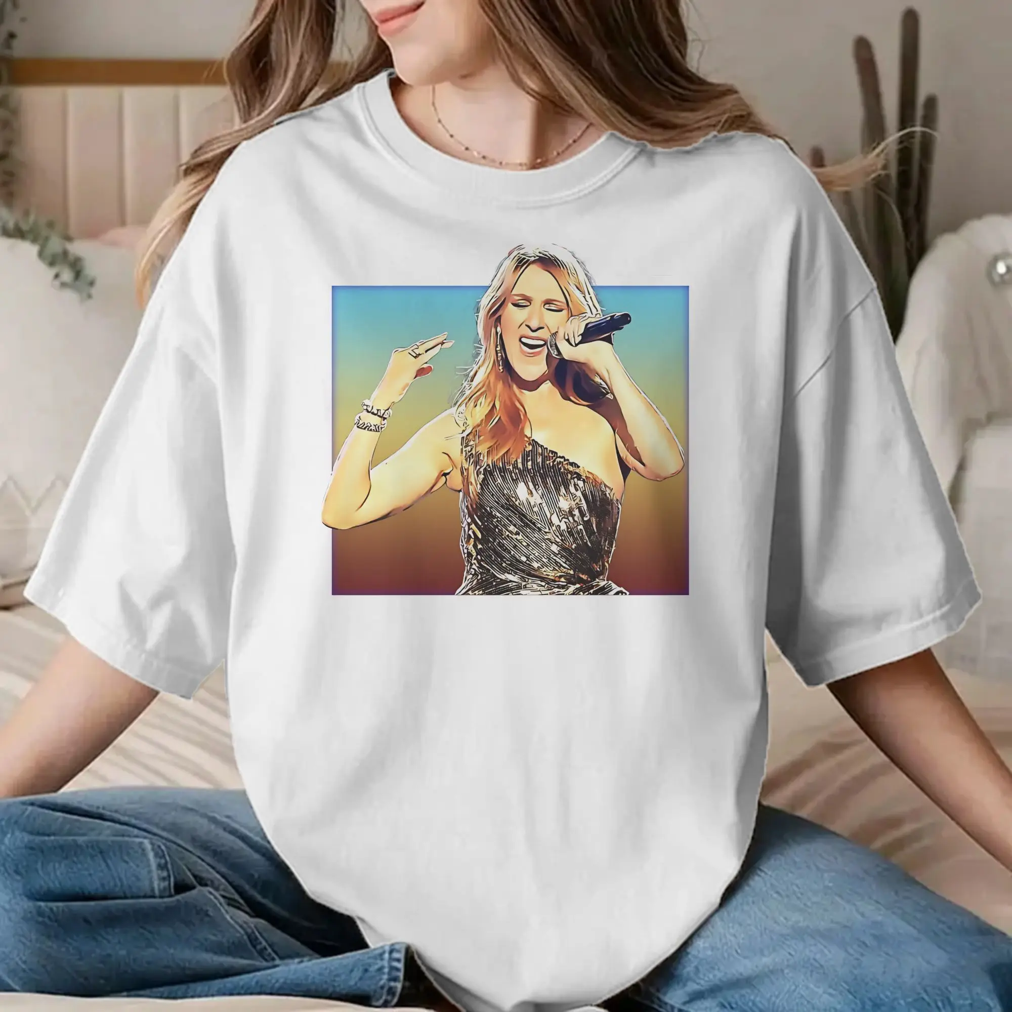 Camiseta Retro Celines Dion Legend para Homens e Mulheres, Camiseta de Algodão Puro com Estampa Musical, Gola Redonda, Manga Curta, Roupas Plus Size