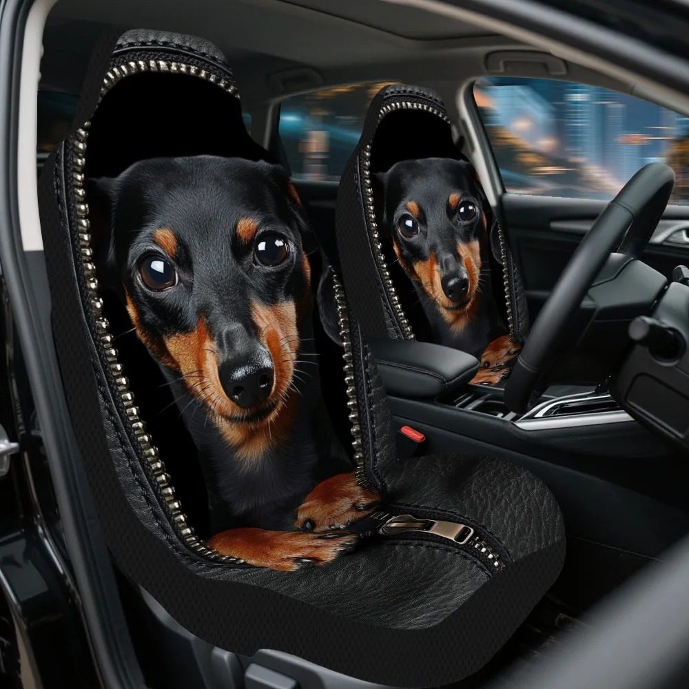 2pcs Dachshund Zipper Surprise Themed Car Seat Cover Set – Universal Fit, Durable And Stylish Front Seat Protectors For Men And