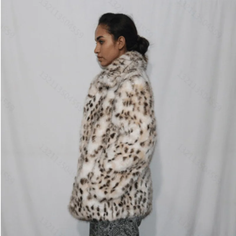Mantel Bulu Palsu Motif Macan Tutul Wanita Jaket Musim Gugur Musim Dingin Mantel Y2k Kerah Lipat Saku Mantel Tebal Jaket Hangat Mantel Maxi