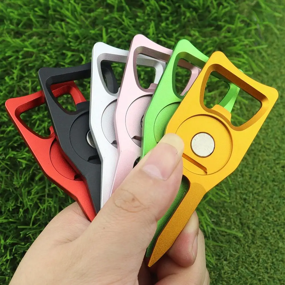 6-in-1 Golf Ball Fork Multi-functional Bottle Opener Golf Fork Marker Magnetic Turf Repair Golf Groove Cleaner Hat Clips