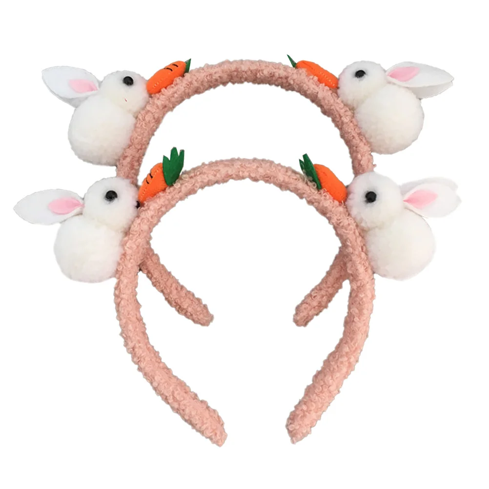 

2 Pcs Double Rabbit Radish Headband Party Headdress Carrot Hoop Photo Prop Supply Funny Children Hairband Cloth (plush) Easter