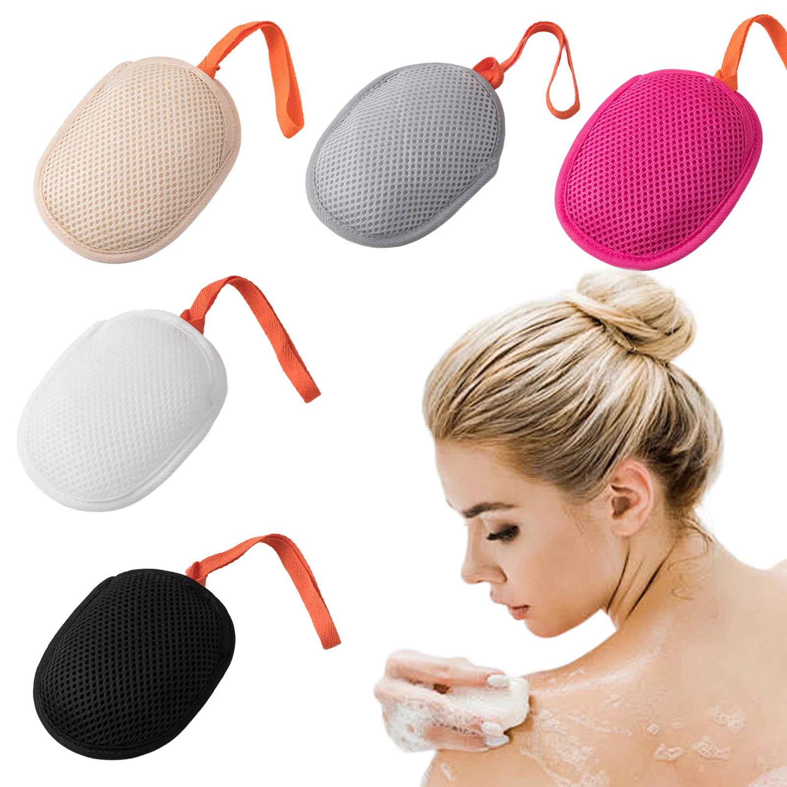 

Bath Cleansing Foaming Net with 1Pcs Random Hook Oval Soap Bag Body Exfoliating Scrubber Sponges Bathroom Mesh Soap Pocket