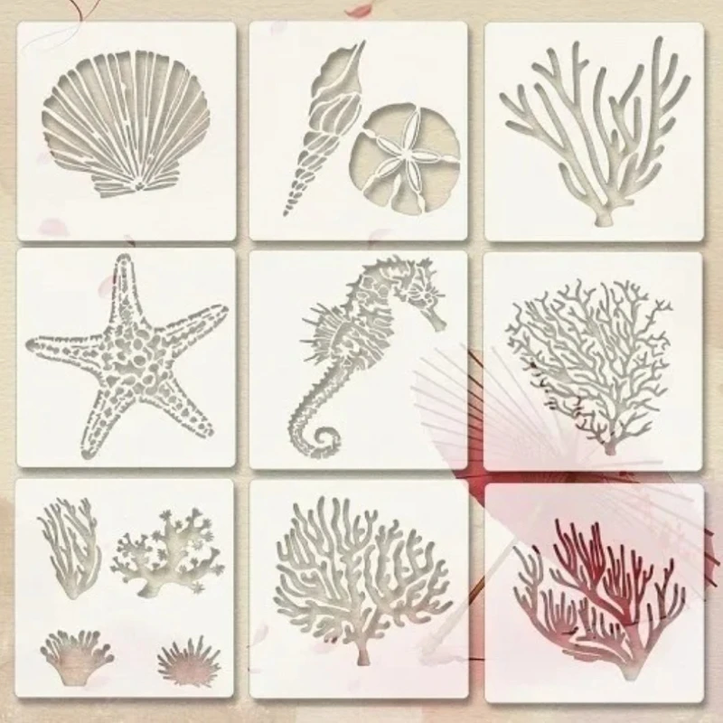 1Pc 13*13cm White PET Marine Animal Series Hollow Stencils Scrapbooking Wall Poster Graffiti Spray Paint Painting Coloring Mold