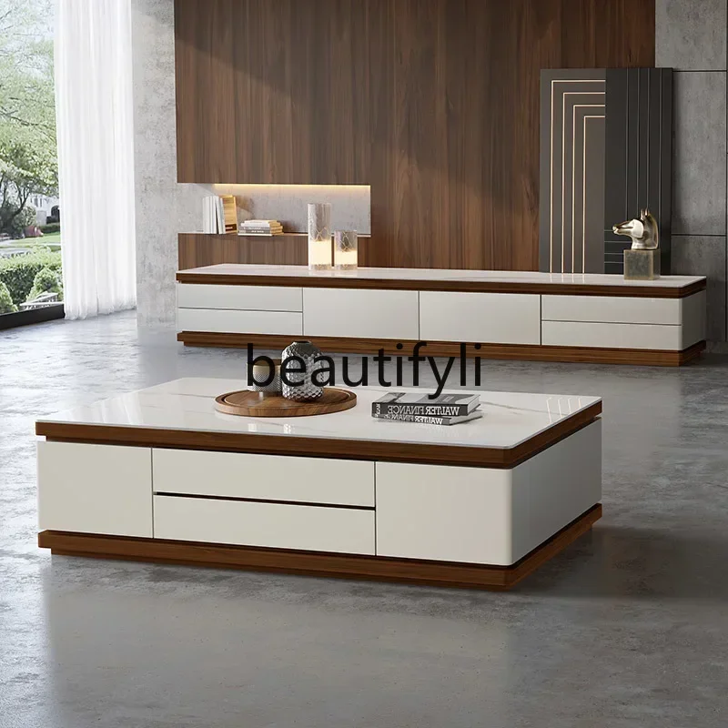 SS S7486 Square cream wind rock board coffee table TV cabinet antique new tea table in the living room