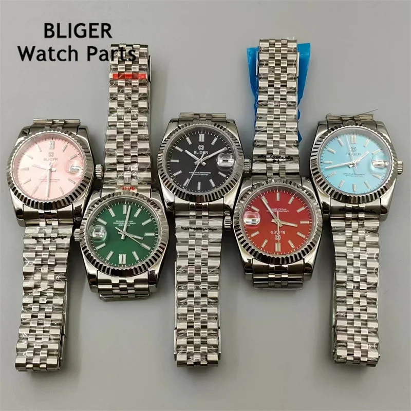 BLIGER 36mm /39mm Silver Dial NH35 Automatic Mens Watch Sapphire Glass Luminous Dial Stainless Steel Strap