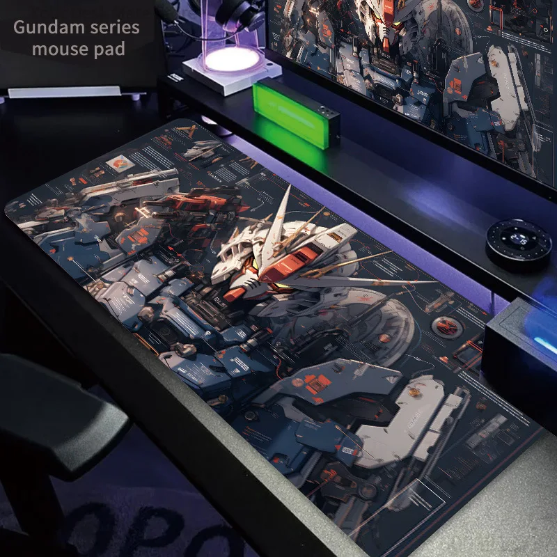 Anime Mecha Robot Large Gaming Mouse Pad Sci‑Fi Gundam Style Orange White Machine Art Non‑Slip Rubber Extended Desk Keyboard Mat