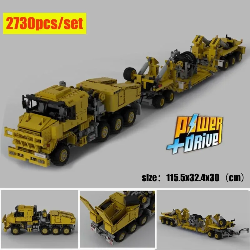 

RC Motor Power Functions Oshkosh M1070 Civil-Version Tractor with Heavy Duty Trailer fit MOC-34732 Building Blocks Bricks Toys