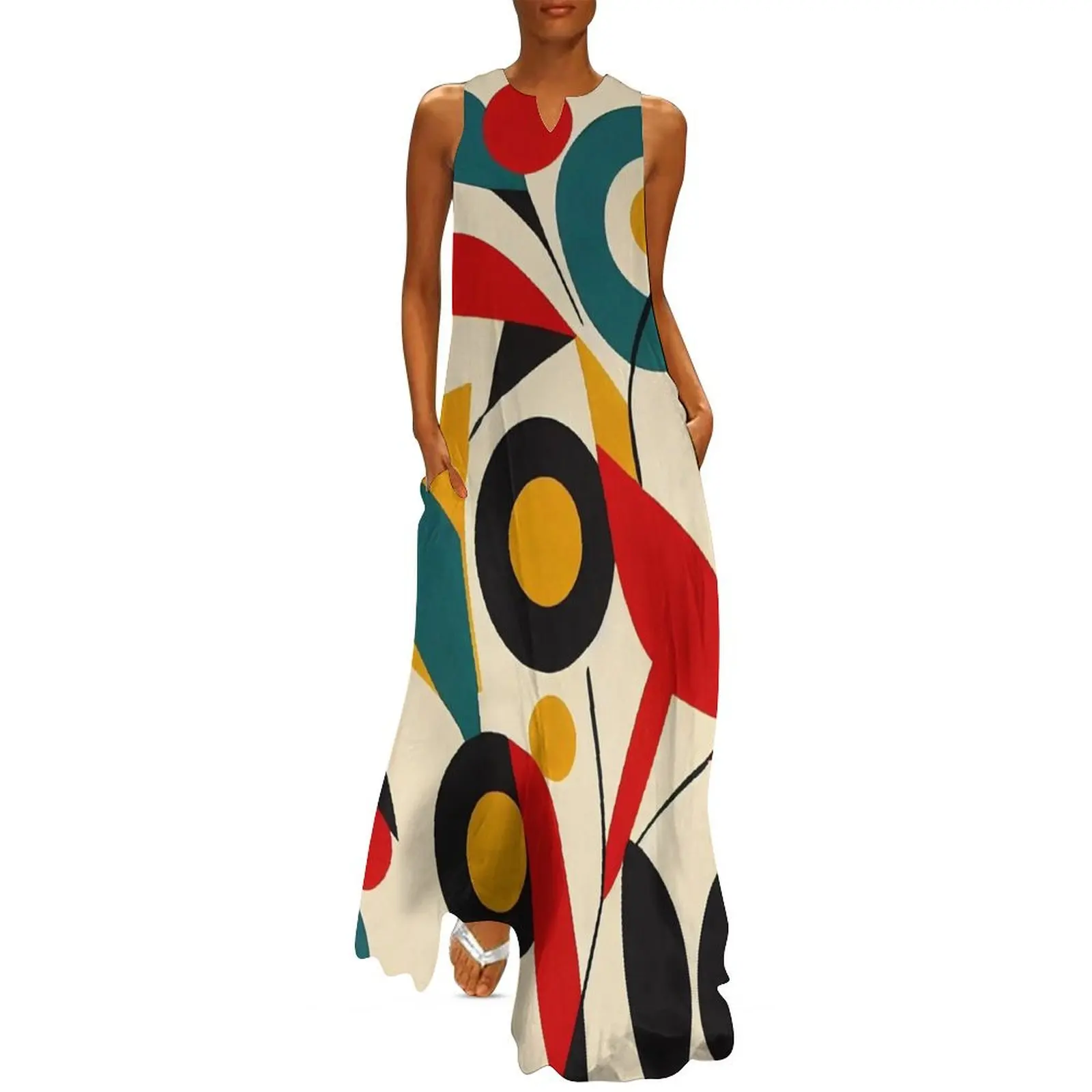 

Mid century inspired abstract pattern Long Dress long sleeve dress Woman's evening dress