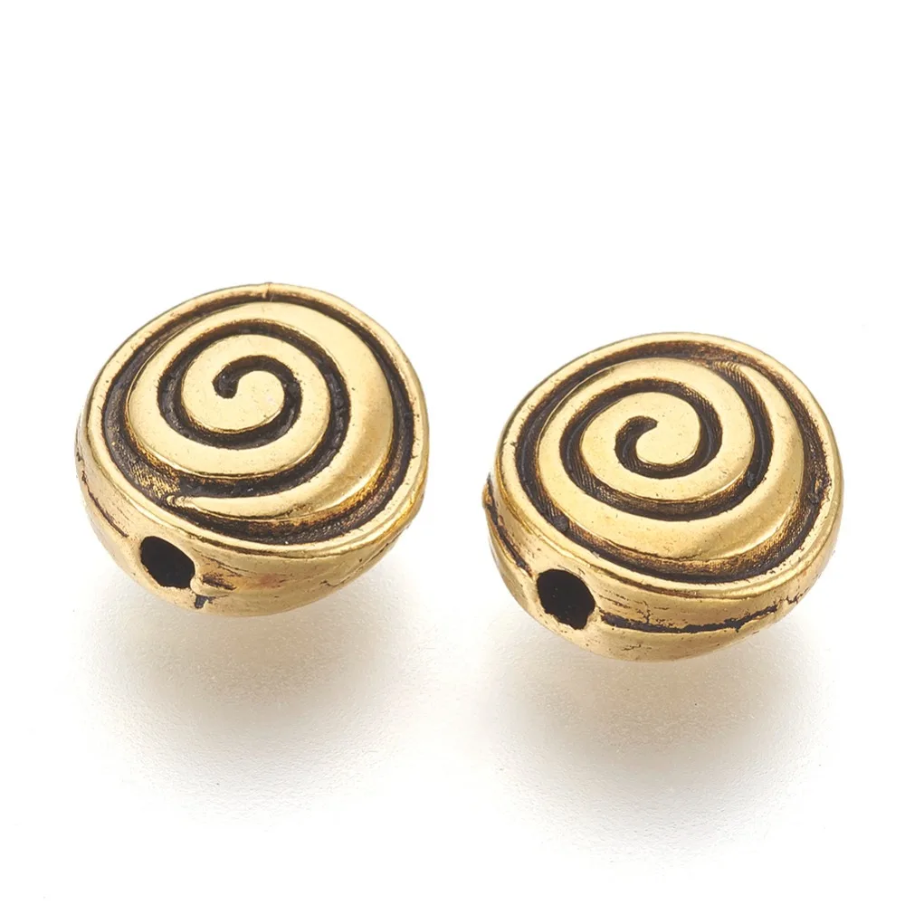 50pcs  Silver Alloy Beads Lead Free Nickel Free Cadmium Free Antique Golden color Round 8mm long 8mm wide 4mm thick hole: 1mm