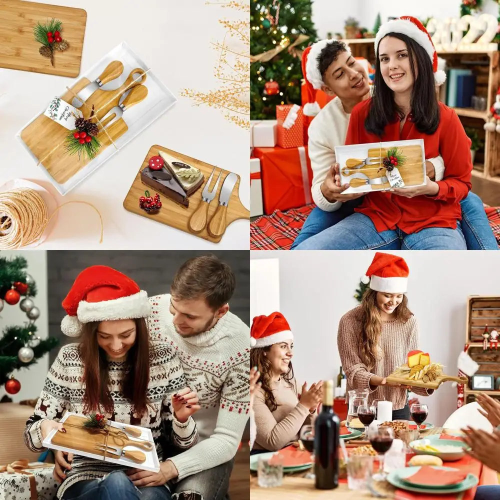 

Bamboo Square Cheese Board Set with Knives & Mini Board, Perfect for Bridal Showers and Christmas Parties