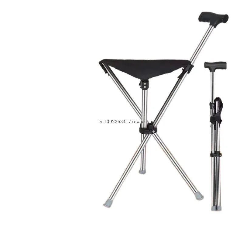 

Outdoor Elderly Portable Hiking Cane Elderly Seat Foldable Crutches Portable Non-slip Folding Multi-functional Hiking Poles